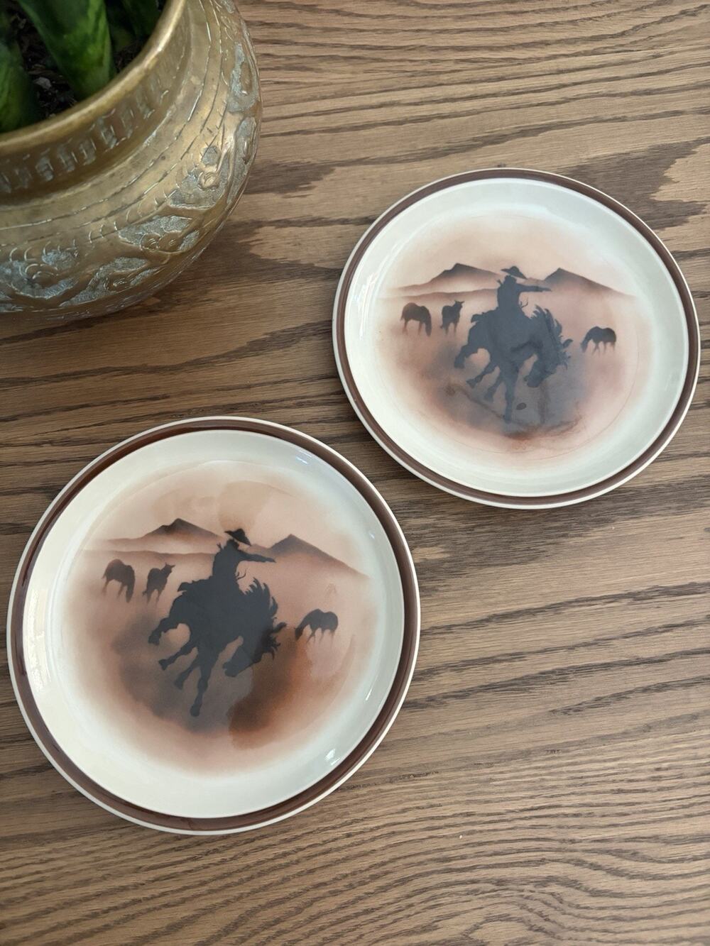Vintage 1990s Cowboy Plates 'Montana Traditions' 7.75" Salad Plates Set of 2
